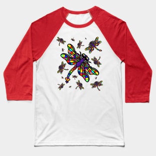 Multiple Multi-colored Dragonflies Baseball T-Shirt